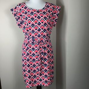 GAP‎ Shift Dress W/ Belt Pink & Blue Geometric Print Size Medium